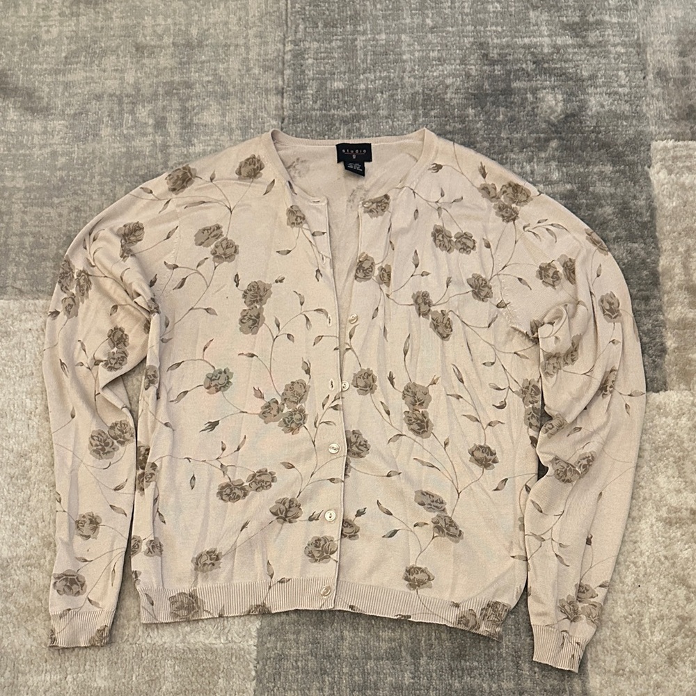 Floral Beige Cardigan Sweater